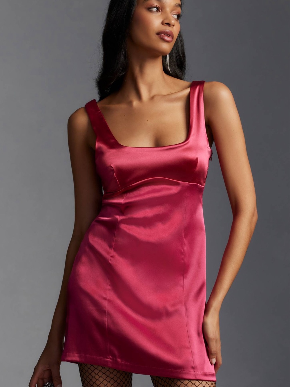 Anthropologie Square-Neck Satin Mini Dress by Maeve